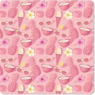 Muismat 20x20 cm - Mousepad Zomer - Roze - Patroon - Muismatten