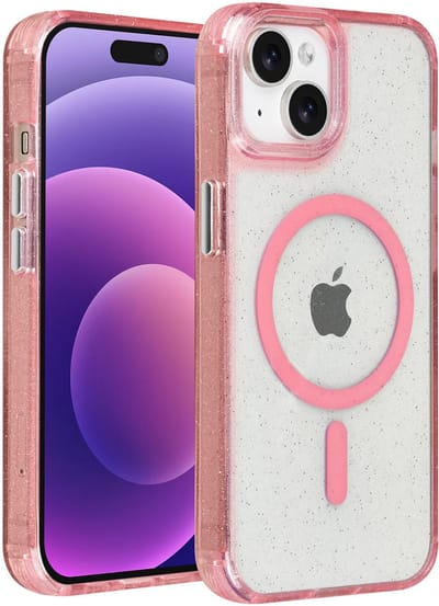 TUNIQ telefoonhoesje voor Apple iPhone 15 - MagSafe met glitter - Roze