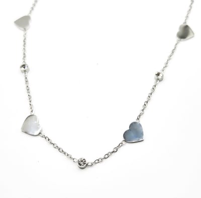 Meisjes Ketting- Ketting met hartjes- Hartje Diamant- Zilver Stainless Steel RVS- Kind