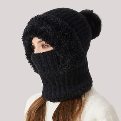 MAGICSHE 3-in-1 Colsjaal met Capuchon, Wintermuts Dames, Gevoerd met Fleece, Gebreide Winter Sjaal met Capuchon en Nekwarmer- Winddicht & Warm - Zwart