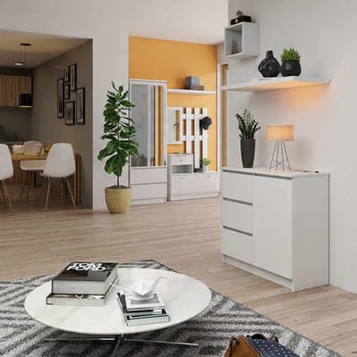 Elara ladekast 80 cm met 3 lades en Deur – Moderne Opbergkast met planken – Wit Mat Casa Serena – 80 cm – Casa Dorada