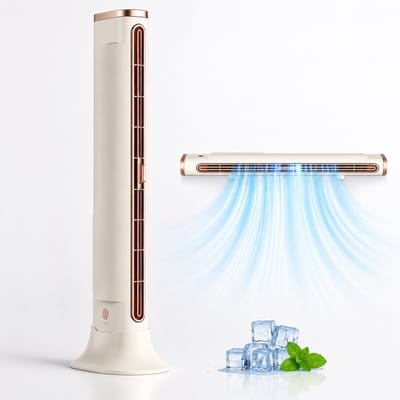 VHV -Torenventilator - Bladloos - Tafelventilator - Ventilatoren - Ventilator staand - Bureauventilator - Bladloze ventilator - Mini airco - Oplaadbaar - USB - Stil - Voor onder monitor en kantoor - Draadloos - 1200 mAh - 37*10.8*6.8CM - Gebroken wit