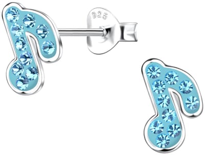 Joy|S - Zilveren muzieknoot oorbellen - 7 x 9 mm - blauw kristal - muziek noot oorknoppen