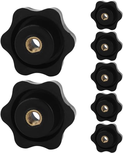 Dailygoods- Klemsterknoppen 7-delig - Stergreepmoeren - Kunststof/Messing - M6 x 38 mm - Zwart - Roestbestendig. - Sterknoppen