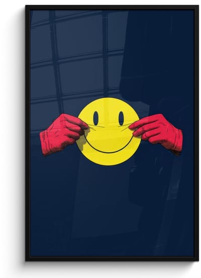 Poster in lijst - Fotolijst 80x120 cm - Posters - Smiley - Geel - Handen - Minimalistisch - Posterlijst zwart - Decoratie - Wanddecoratie woonkamer - Muurdecoratie slaapkamer - Kerstversiering - Kerstdecoratie voor binnen - Kerstmis