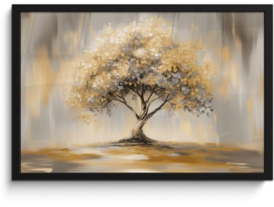 Poster in lijst - Fotolijst 60x40 cm - Posters - Schilderij - Boom - Abstract - Bladeren - Posterlijst zwart - Decoratie - Wanddecoratie woonkamer - Muurdecoratie slaapkamer