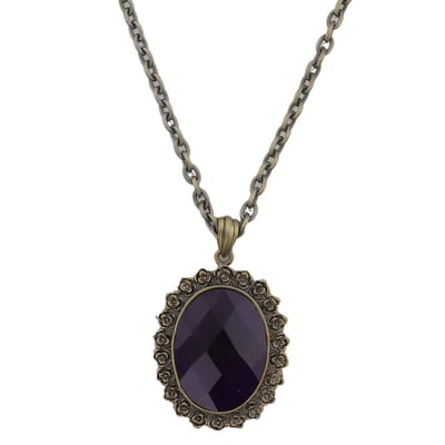 Behave - Ketting - Vintage koper Look Ovale Hanger met Paarse Steen