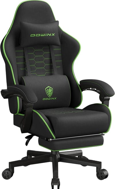 Dowinx Verstelbare Ergonomische Gamestoel met Voetsteun - Bureaustoel met Pocketvering - Gaming Chair van Stof - Hoofdsteun - 150 kg - Zwart-groen