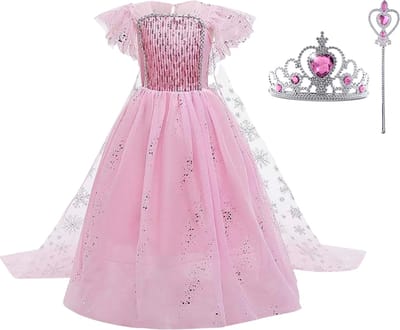 Frozen Prinsessenjurk - Elsa jurk - Prinsessenjurk meisje - maat 92/98 - toverstaf - kroon - prinses
