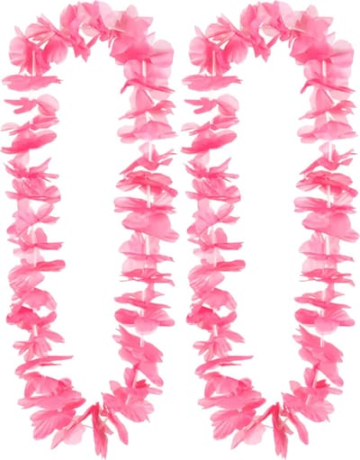 Boland Boland Hawaii krans/slinger - 2x - Tropische kleuren roze - Bloemen hals slingers