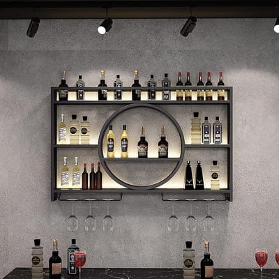 metalen wandgemonteerd wijnrek, bar-eenheid zwevende planken, aan de muur gemonteerde wijnrekken, glazen rek ijzeren displaystandaard wijnhouder met planken (100x15x80cm/39x6x31in)