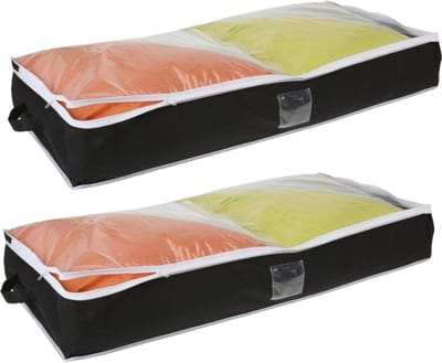 Dekbed/kussen opberghoes met venster - 2x stuks - zwart - 100 x 45 x 16 cm - Opberghoezen - Beschermhoezen - Dekentassen - Kussentassen