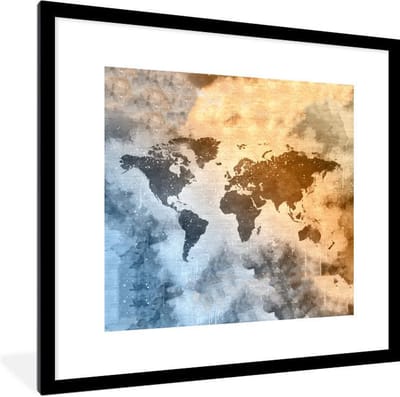 Poster in lijst - Fotolijst 40x40 cm - Posters - Wereldkaart - Abstract - Kleuren - Posterlijst zwart - Decoratie - Wanddecoratie woonkamer - Muurdecoratie slaapkamer