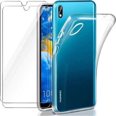 LuxeBass Huawei Y5 2019 Transparante silicone hoesje + 2X Tempered Glas Screenprotector - glas scherm - bescherming