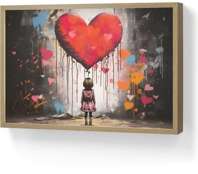 Wandlamp 60x40 cm - Oplaadbaar - Meisje - Hart - Graffiti - Kunst - Kleuren - Rood - Wandlampen binnen woonkamer - Slaapkamer lamp - Decoratieve nachtlamp - Vloerlamp draadloos