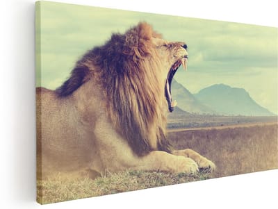 Artaza Canvas Schilderij Leeuw - 40x20 cm - Klein - Wanddecoratie Dieren - Muurdecoratie Woonkamer - Schilderijen Op Canvas Safari