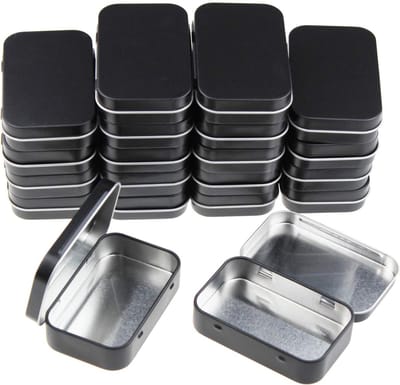 20 stuks rechthoekige metalen dozen, lege scharnierdozen, containers, basic benodigdheden, thuis, organizer, mini-box, set 95 x 62 x 20 mm, zwart
