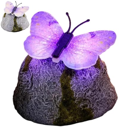 Decoratieve Tuinstenen - Lichtgevende Kiezelstenen - Tuin Verlichten - Zonne-energie Vlinderontwerp - 15 x 15 x 12 cm - Lila