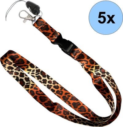 5 Keycords Luipaard Bruin/Beige Print - Keycord - Lanyard - Sleutelkoord - Badgehouder - 51cm - 20mm - Luipaard Bruin/Beige - 5 Stuks