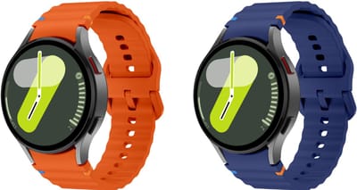Strap-it 2-pack Siliconen Wave Sportbandjes – Comfortabel, waterbestendig & zweetbestendig – Donkerblauw & Oranje – geschikt voor Samsung Galaxy Watch 7 (40/44mm) / 6 Classic / 5 Pro / 4 Classic / FE