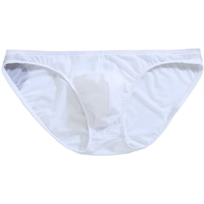 Heren Slips IJszijde Ultradunne Lage Taille Ondergoed met Onafhankelijke Zak Effen Kleur Elastisch Ademend Ondergoed M wit