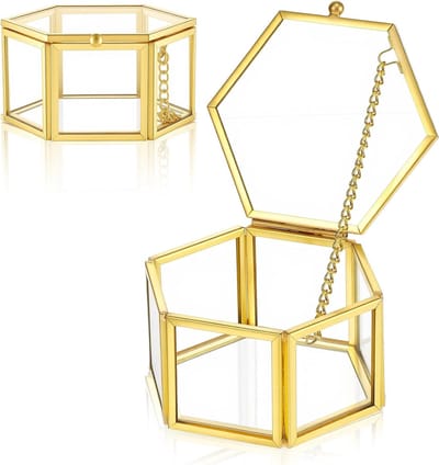 Glazen juwelendoos, transparante ringbox, geometrische sieradenorganizer met zeshoekig ontwerp - ideaal voor bruiloft, ringen en armbanden.