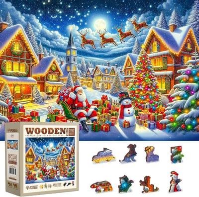 Houten Kerstpuzzel - 1000 Stukjes - Feestdagen Ontspanning - Premium Hout Kwaliteit - 54 x 39 cm - Meerkleurig