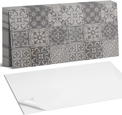 Coloray Plaktegels - 3x3 tegelpatronen Zelfklevende Wandtegels - 40 cm x 20 cm - Grijs Plaktegels - 10 stuks - Rechthoek PVC Tegels - Plaktegels Badkamer - Vloertegels Zelfklevend - Vinyl Tegels Zelfklevend - Portugese Tegels