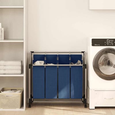 Wasmand met vakken - Was sorteren - Huishoudelijk organiseren - Stalen frame en wielen - 96 x 40 cm - Blauw