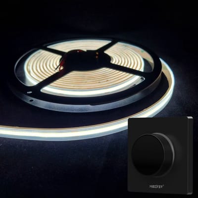 LED Strip COB - 10 Meter - Complete Set - 6000k - Koud Wit - 24V - IP65 Waterdicht - 480LED/m - Met Draadloze Mi-Light(MiBoxer) wanddimmer(Zwart)