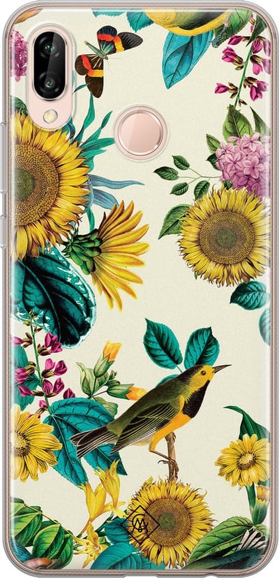 Casimoda® hoesje - Geschikt voor Huawei P20 Lite (2018) - Zonnebloemen / Bloemen - Siliconen/TPU - Soft Case - Geel - Bloemen