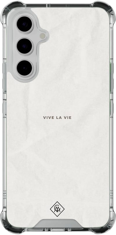 Casimoda® hoesje - Geschikt voor Samsung Galaxy A54 - Vive La Vie - Shockproof case - Extra sterk - TPU/polycarbonaat - Bruin/beige, Transparant