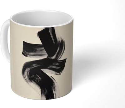 Mok - Koffiemok - Strepen - Zwart - Abstract - Mokken - 350 ML - Beker - Koffiemokken - Theemok