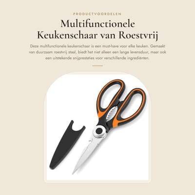 Dailygoods- Keukenschaar roestvrij staal - multifunctionele schaar - antislip handgreep - vaatwasmachinebestendig - 21 cm - ideaal voor snijden van vis - Keukengereedschap