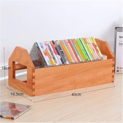 Vinyl Opberger - Muziek Opslag - Platen Sorteren - Houten Display Standaard - 43x19.5x18cm - Natuurlijk