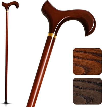 Houten wandelstok met Derby-handvat, verstelbaar voor 155-175 cm
