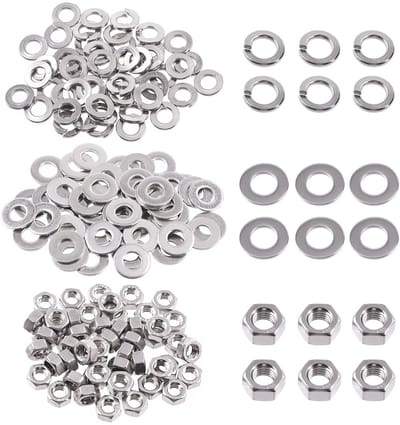 Moeren en M6 Platte Sluitringen Met M6 Split Lock Sluitringen Assortiment Kit, Grove Draad Zeshoek Moer voor Thuis Automobielwinkel Gebruik