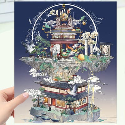 1 Ensemble Scènes de Questions Mystérieuses Dessin Animé Paysage Livre d'Autocollants Forêt Village Bricolage Autocollant 3D Scène de Cabane Poche Cadeau d'Anniversaire