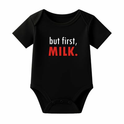 Romper But first, Milk - zwart - korte mouw