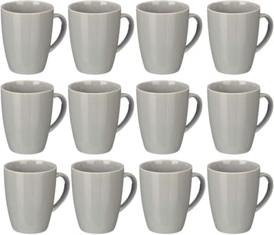 Vessia Design koffie mokken/bekers met oor - 12x stuks - grijs - keramiek - 330 ml