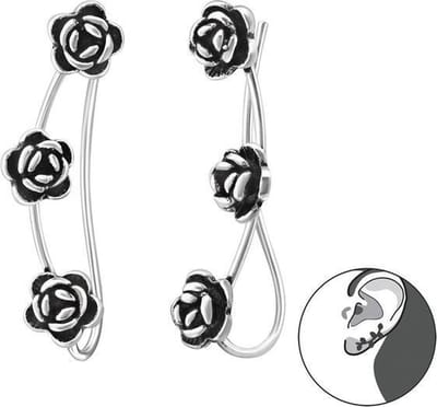 Montebello Oorbellen Biata - 925 Zilver E-Coating - Pin - Bloem - 5x23mm