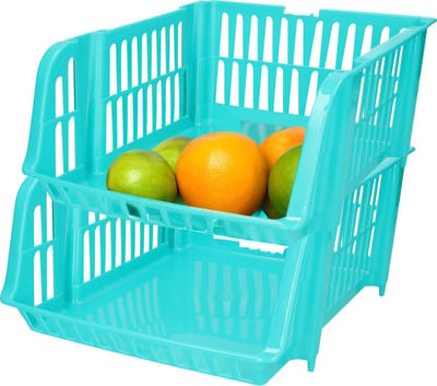 Plasticforte Stapelbare opbergmand - 2x - Blauw - 20L - kunststof - 43 x 32 x 16 cm