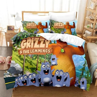 3D Print Grizzy N Lemmings Beddengoed Collectie Dekbedovertrek Dekbed Bed Collectie Quilt Hoes Kussensloop King Queen Twin Maat Jongens Meisjes AU Single 140x210cm