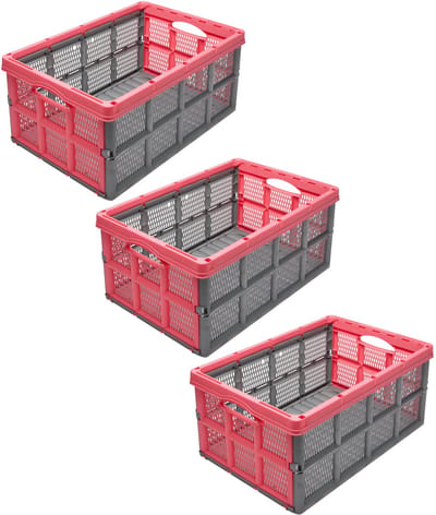 Garronda Transportbox 51x34,5x22,5 cm – Opvouwbaar – 3 stuks – Grijs/Roze – GD-CRI-FoldBox
