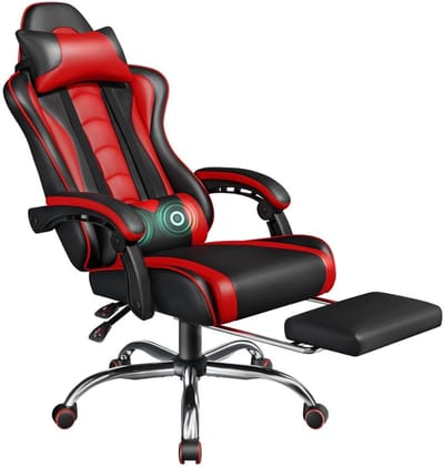 Zylo® Gaming Stoel Met Voetsteun - Gaming Chair - Bureaustoel - met Massagefunctie - 68x55x93cm - Rood