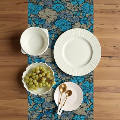 ABAKUHAUS Schelpen-tafelloper – rechthoekig, 40x225 cm – zeeblauw, polyester