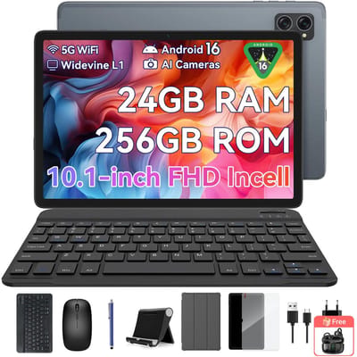 TABWEE T20 Android 15 24GB RAM 256GB ROM Tablet 10 inch 1280x800 FHD FHD-scherm Octa Core T606 PC-tablet met toetsenbord with 1*AIRBUDS15-BLACK grijs