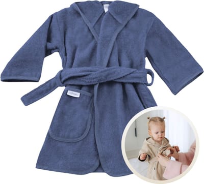 Funnies Badjas Silk Blue 1-2 Jaar Baby Badjas, Badjas Kinderen, Peuterbadjas - 100% Katoenen Badstof - Zacht en Absorberend - Perfect na Zwemmen, Douchen of Badderen - Ideaal als Cadeau voor Baby’s en Kinderen