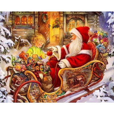 Peinture diamant père noël présente un cadeau, broderie d'icônes, peinture diamant 20X30CM orange
