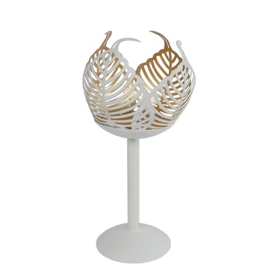 Theelichthouder op voet Leaf Lina - crème/goud - metaal - 10x10x21cm.